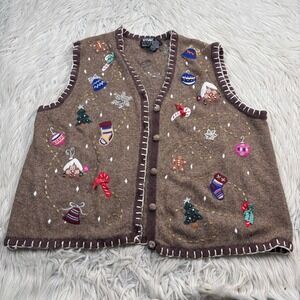 Vintage Designer Originals Studio Women's L Beaded Knit Sweater Vest Christmas